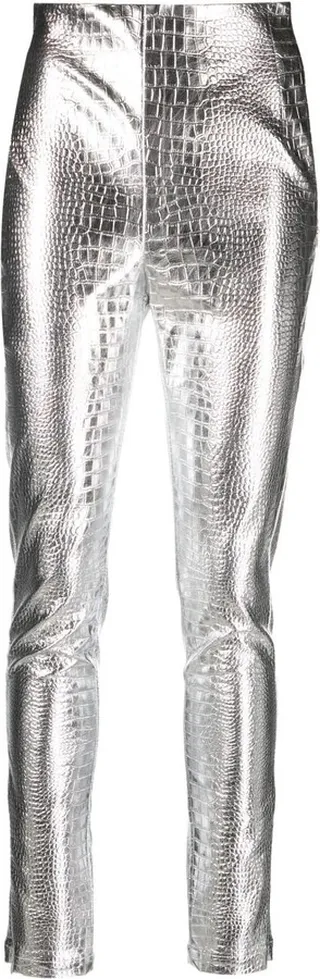 Silver Mock Croc Straight-Leg Trousers