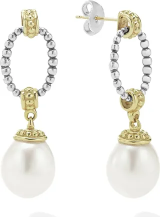 Luna Freshwater Pearl Drop Frontal Hoop Earrings