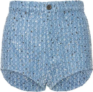 Embellished cotton denim shorts