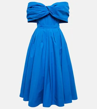 Off-shoulder cotton poplin midi dress