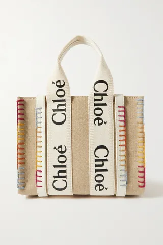 Chloé - Woody Small Leather-trimmed Linen-canvas Tote - White