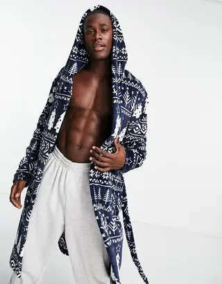 Threadbare christmas fairisle robe in navy
