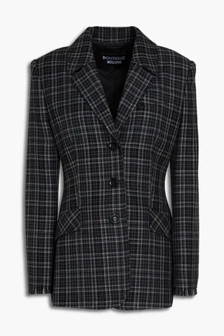 Checked wool-blend blazer