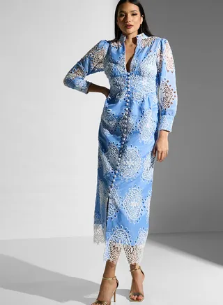 Front Slit Button Detail Printed Dress