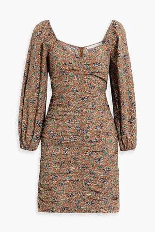 Nadi ruched floral-print cotton mini dress
