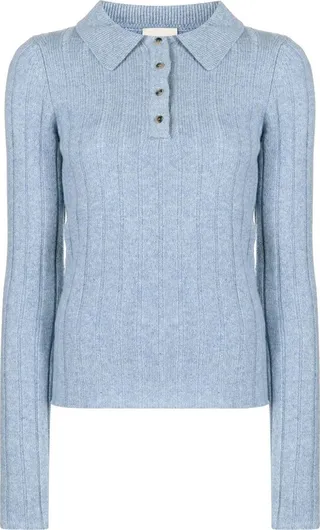 Rib-Knit Cashmere Polo Top