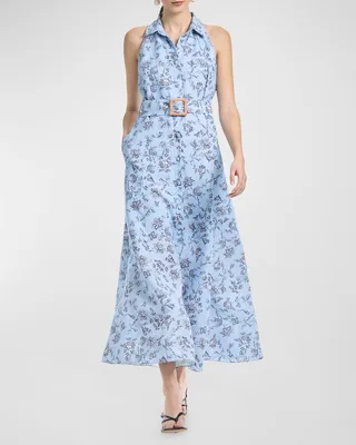 Casey Belted Floral-Print Halter Maxi Dress