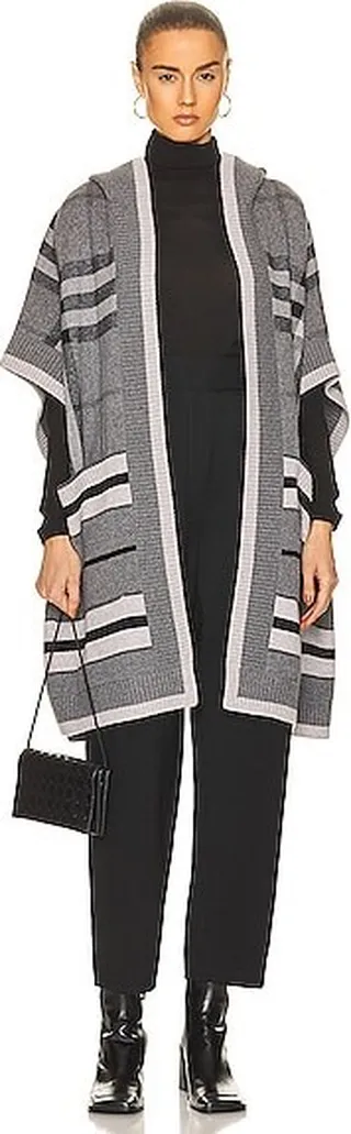 Burberry Saddle Stripe Carla Check Cape in Grey