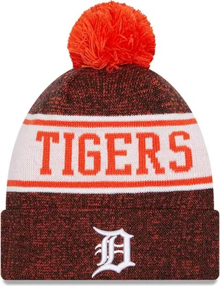 Men's Orange and Navy Detroit Tigers Banner Cuffed Knit Hat with Pom