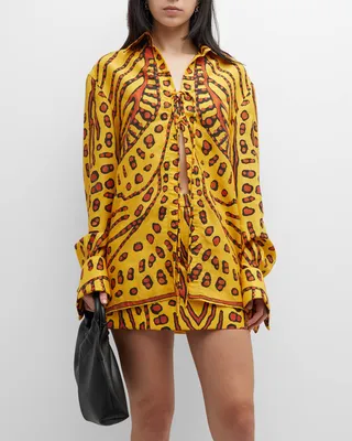 Deka Printed Lace-Up Oversized Top