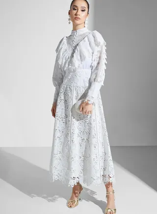 Ruffle Lace Detail Dress