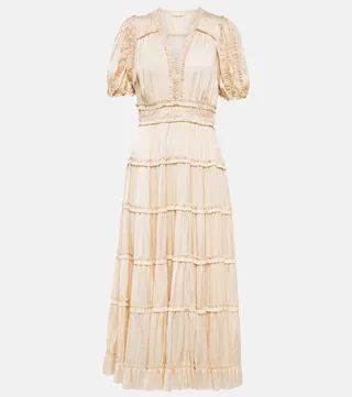 Rose plisse midi dress