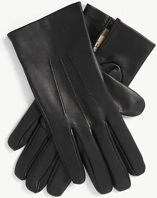 Mens Black Hand-stitched Silk-lined Leather Gloves