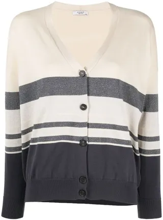 striped V-neck cardigan
