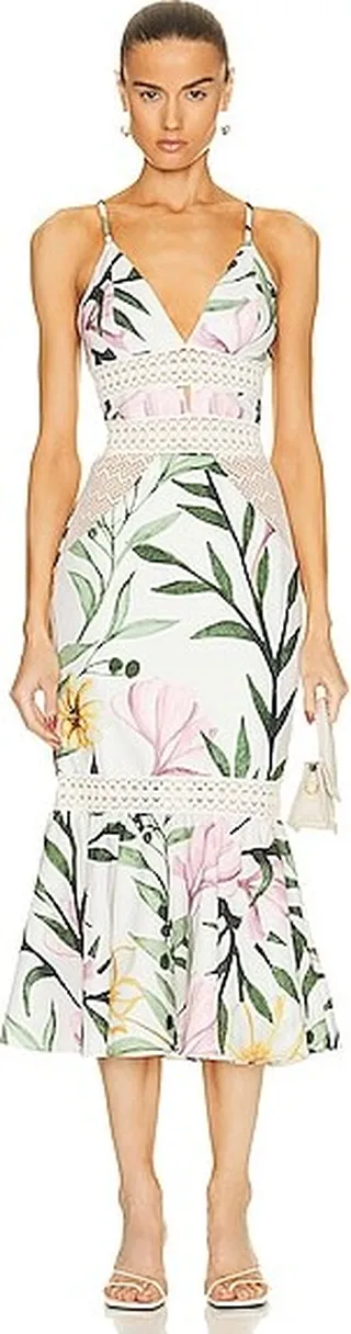 PatBO Jasmin Fitted Midi Dress in White