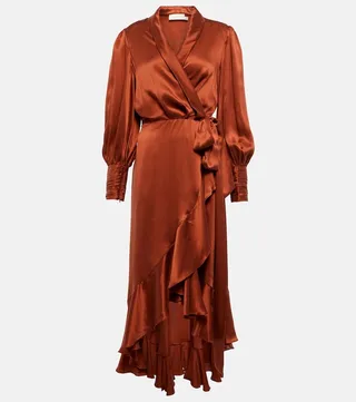 Wrap silk satin midi dress