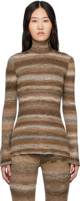 Mame Kurogouchi Brown Ombre Stripe Turtleneck