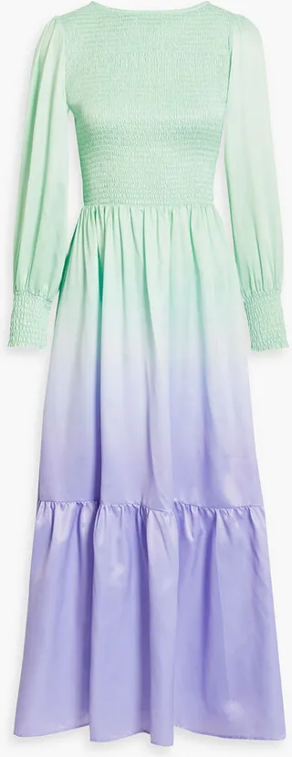 Shirred dégradé satin midi dress