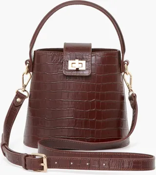 Brown Croc Embossed Kettle Bag