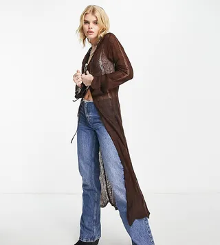 Reclaimed Vintage ladder knit maxi button front cardigan