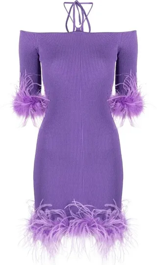 Feather-Trim Off-Shoulder Minidress