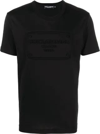 Black Embossed Logo Cotton T-Shirt