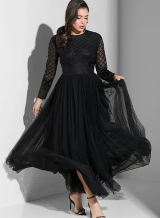 Plisse Mesh Detail Dress