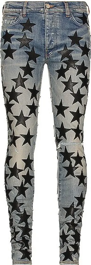 Amiri Chesmist Leather Stars Jean in Blue
