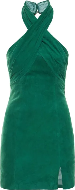 Suede halter neck mini dress
