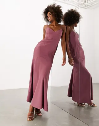 ASOS EDITION crepe strappy fishtail maxi dress in orchid