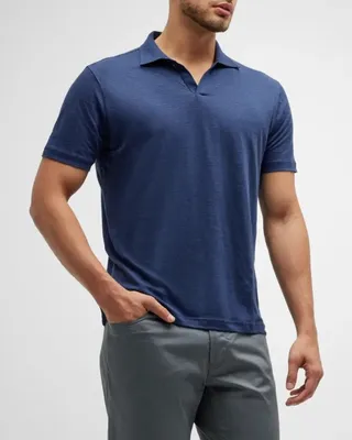 Men's Coastline V-Neck Linen Polo Shirt