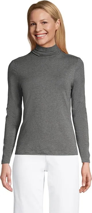 Lands' End Women's Tall Lightweight Fitted Long Sleeve Turtleneck - Small Tall - Charcoal Heather