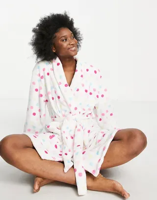 Threadbare spotty supersoft robe in white
