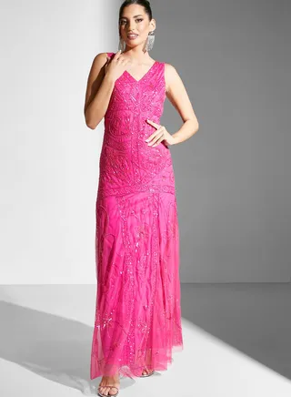 V-Neck Sequin Dress