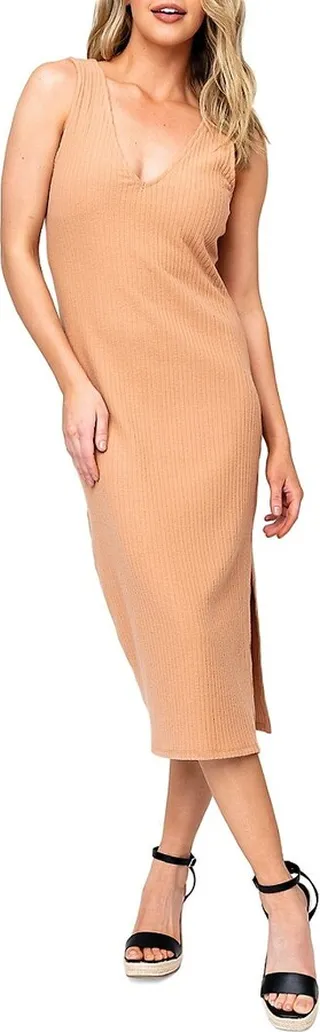 Side Slit Ribbed Midi Dress