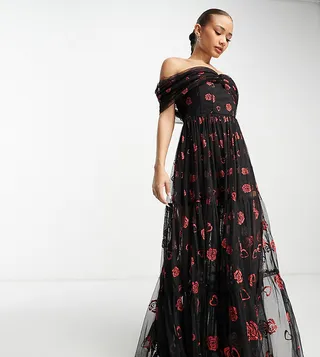 Lace & Beads exclusive corset maxi dress in glitter hearts