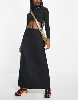 Weekday Grace button front y2k midi skirt in black