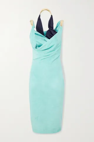 Bottega Veneta - Layered Draped Embellished Suede Dress - Blue