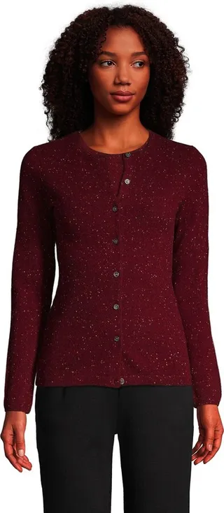 Lands' End Women's Petite Cashmere Cardigan Sweater - X-Small - Rich Burgundy Donegal