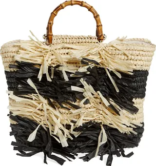Rose Stripe Straw Satchel