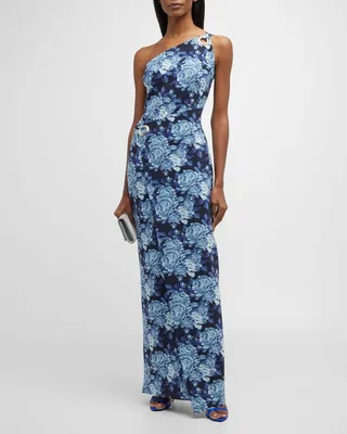 Jerusalema One-Shoulder Floral-Print Gown