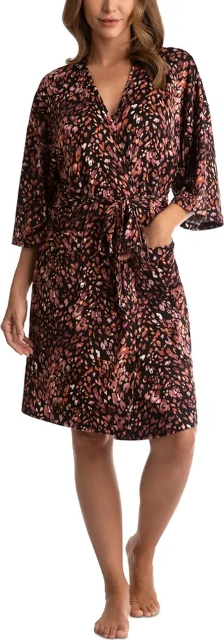 Linea Donatella Women's Cheetah-Print Knit Wrapper Robe