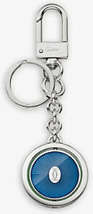 Womens Blue Lacquer Double C de Stainless Steel and Lacquer Keyring