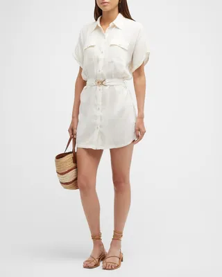 Safari Belted Button-Front Mini Shirtdress