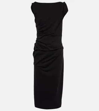 Gathered cotton jersey midi dress