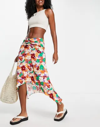ASOS DESIGN ruched midi skirt in bold floral print