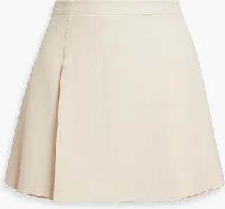 Pleated wool and silk-blend crepe mini skirt