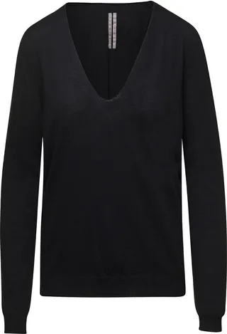 Loose Black V Neck Top In Light Wool Woman