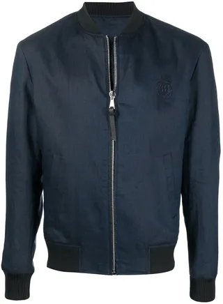 Crest-Motif Zip-Up Bomber Jacket
