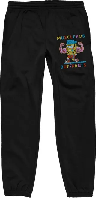 Spongebob Squarepants MuscleBob Buffpants Men’s Black Graphic Joggers-XS